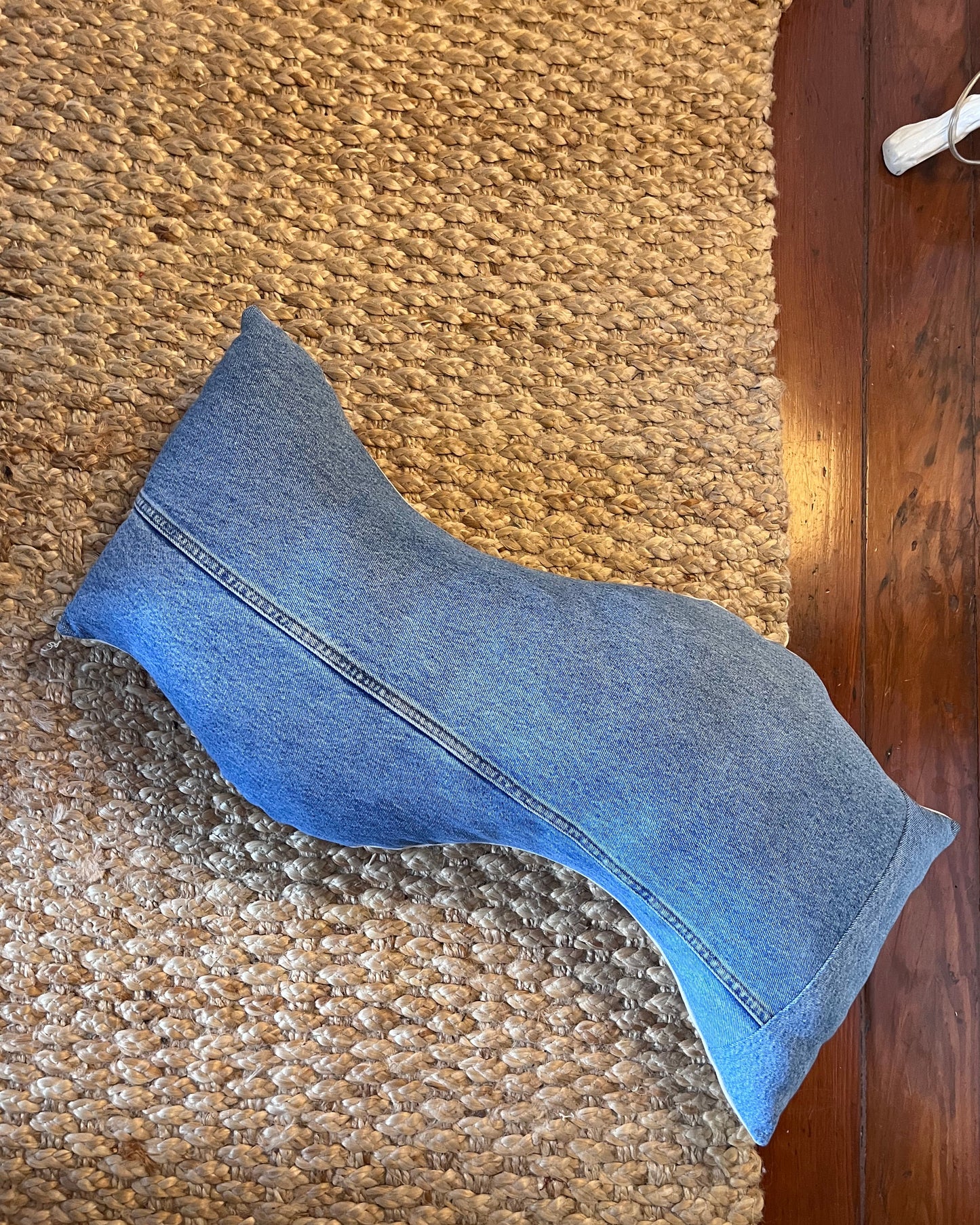 Repurposed denim side of two tone jumbo wavy pillow