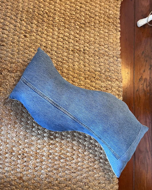 Repurposed denim side of two tone jumbo wavy pillow